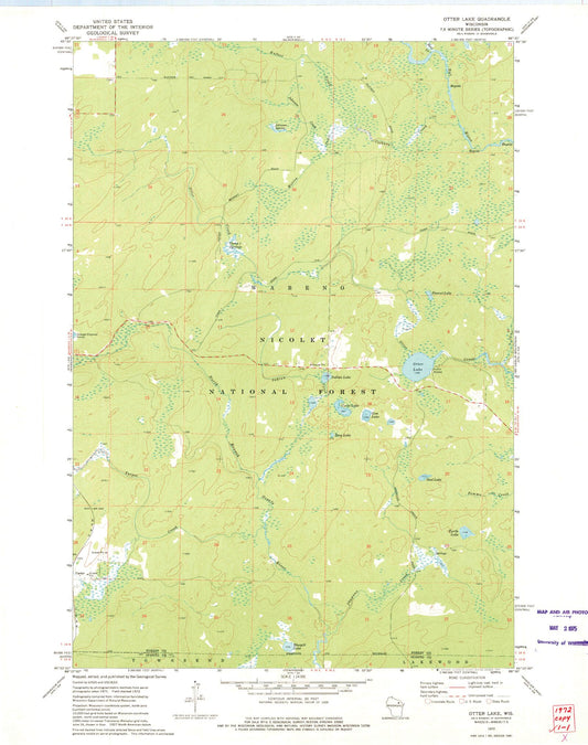 Classic USGS Otter Lake Wisconsin 7.5'x7.5' Topo Map Image