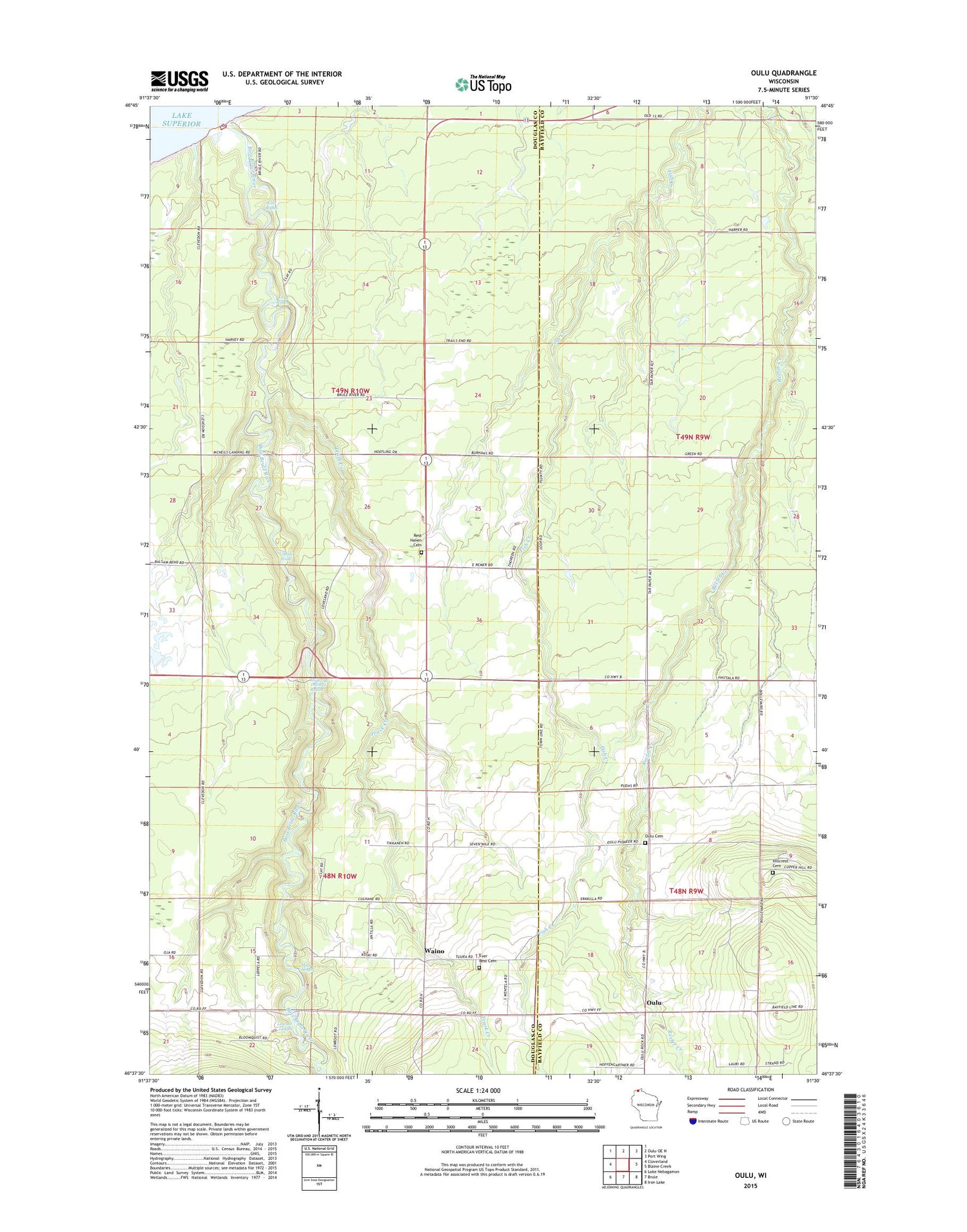 Oulu Wisconsin US Topo Map Image