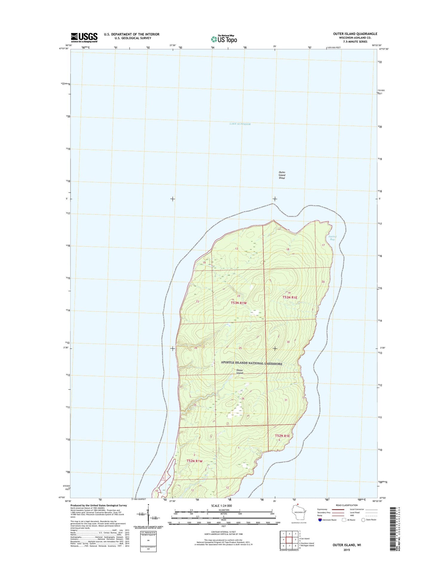 Outer Island Wisconsin US Topo Map Image