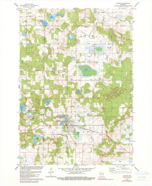Classic USGS Oxford Wisconsin 7.5'x7.5' Topo Map Image
