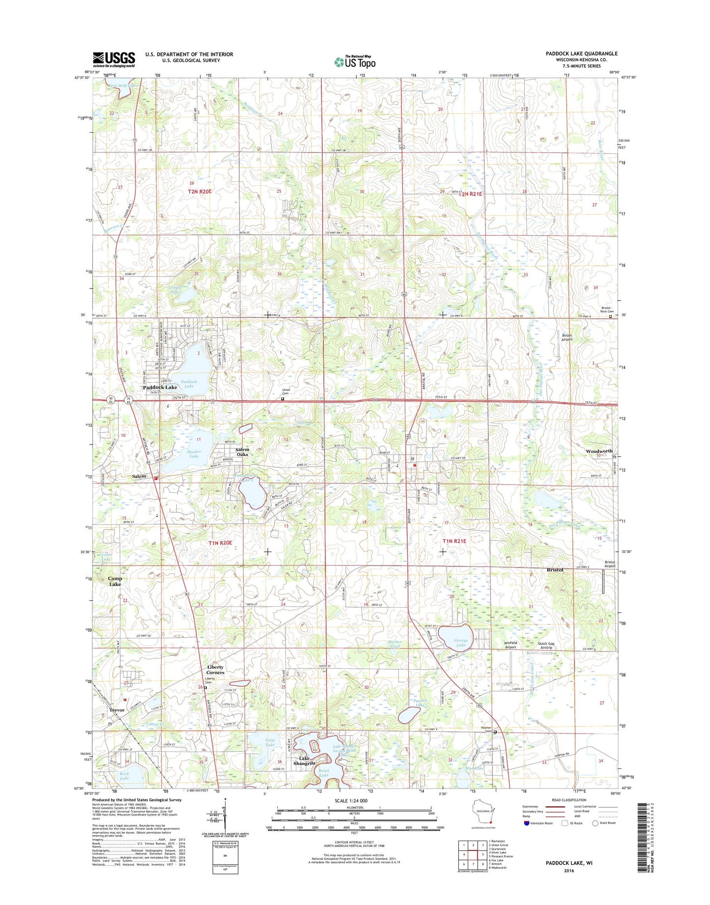 Paddock Lake Wisconsin US Topo Map Image