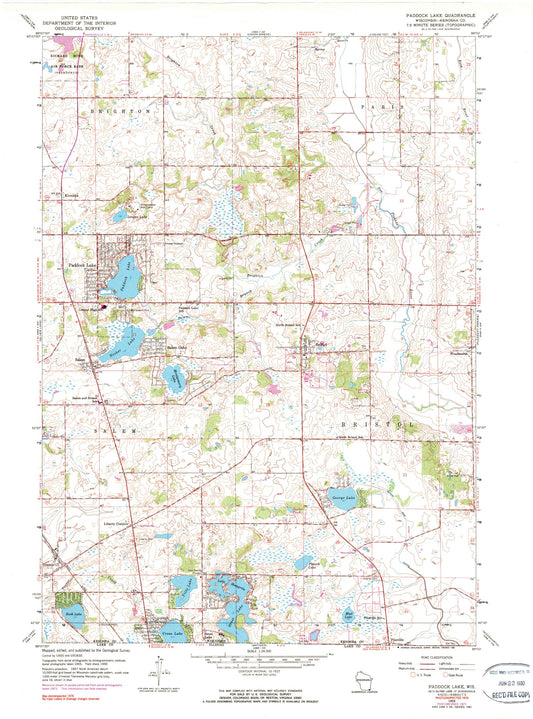 Classic USGS Paddock Lake Wisconsin 7.5'x7.5' Topo Map Image