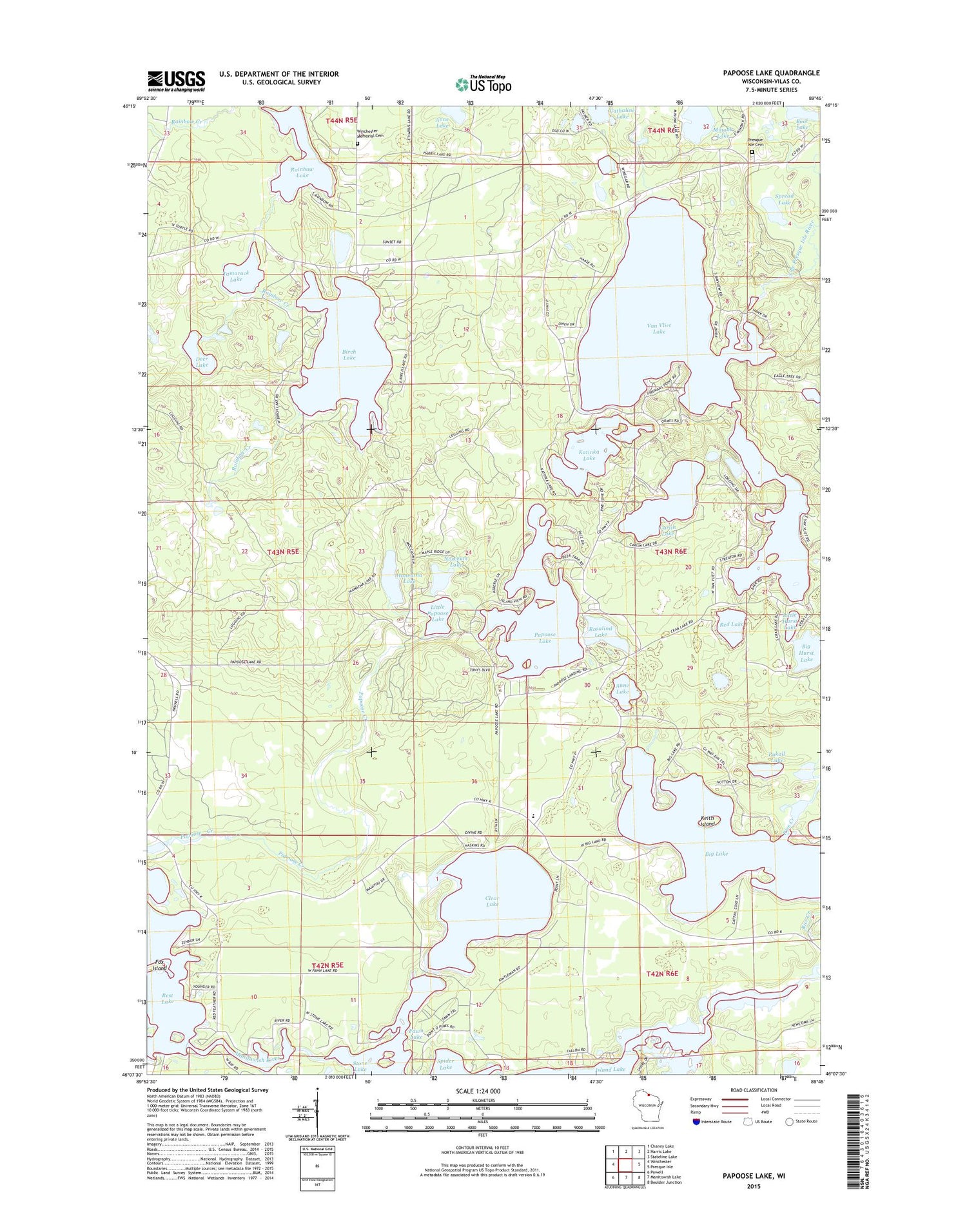 Papoose Lake Wisconsin US Topo Map Image