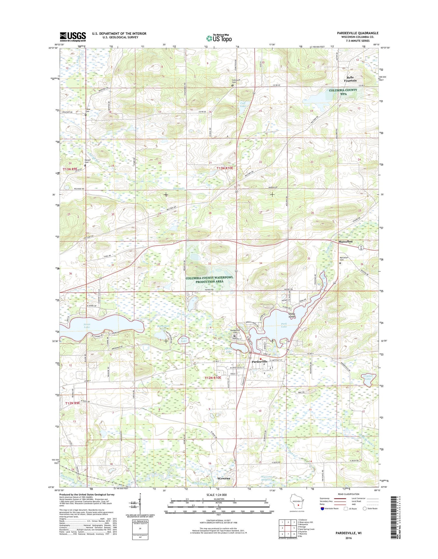 Pardeeville Wisconsin US Topo Map Image