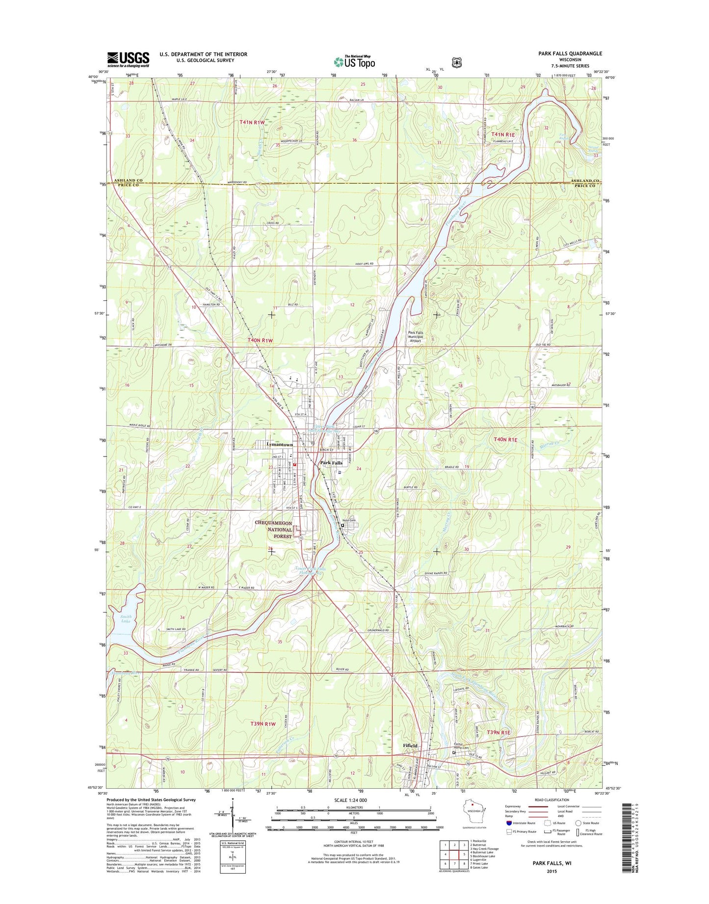Park Falls Wisconsin US Topo Map Image