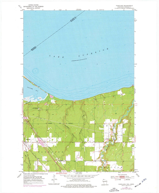 Classic USGS Parkland Wisconsin 7.5'x7.5' Topo Map Image