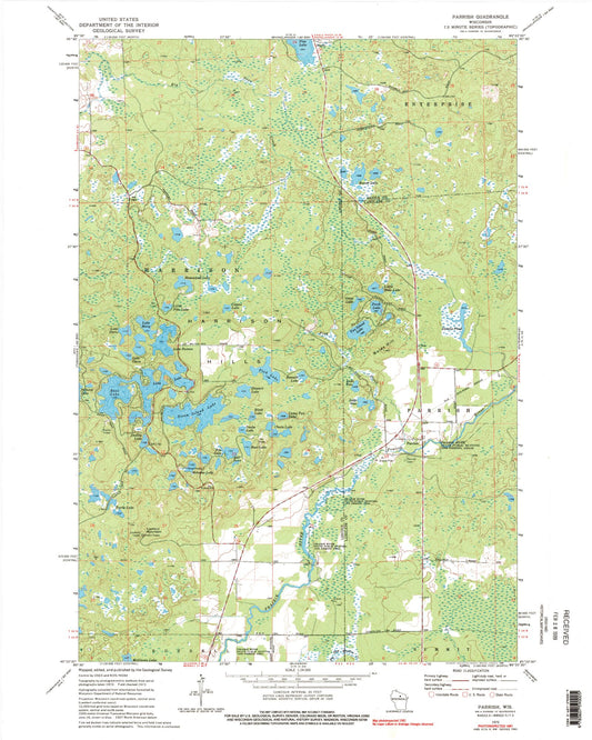 Classic USGS Parrish Wisconsin 7.5'x7.5' Topo Map Image
