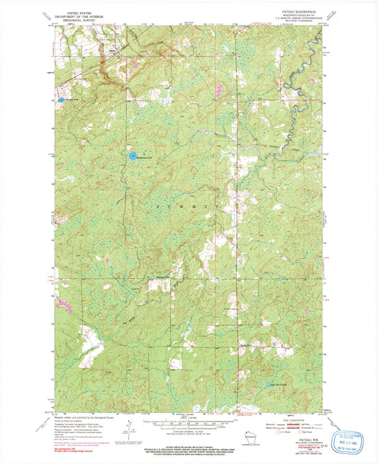 Classic USGS Patzau Wisconsin 7.5'x7.5' Topo Map Image