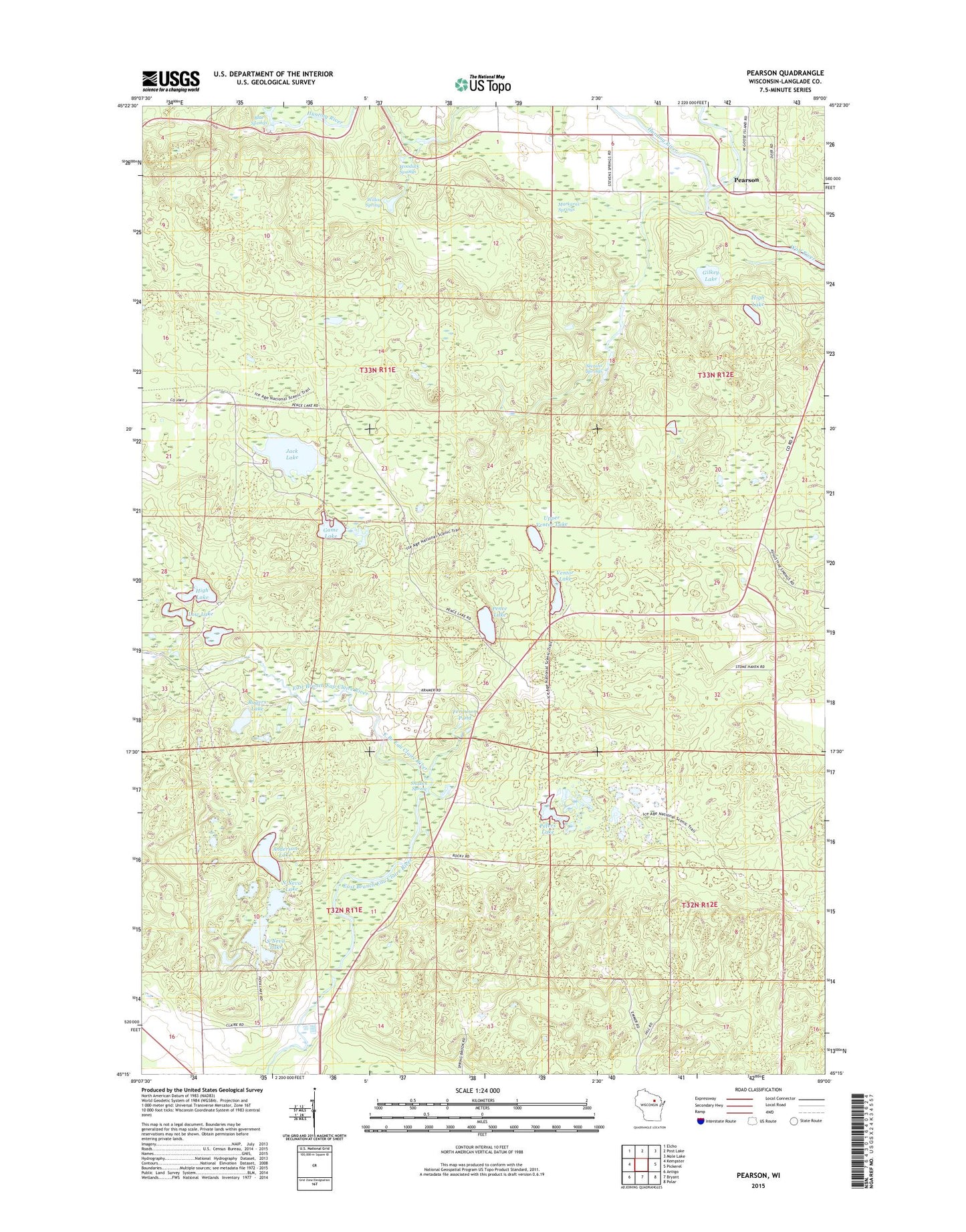 Pearson Wisconsin US Topo Map Image