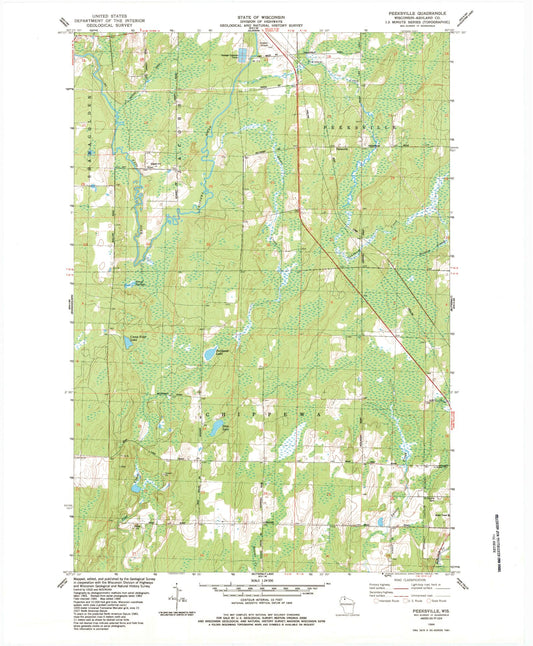 Classic USGS Peeksville Wisconsin 7.5'x7.5' Topo Map Image