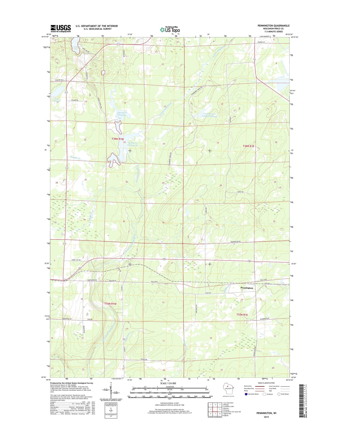 Pennington Wisconsin US Topo Map Image