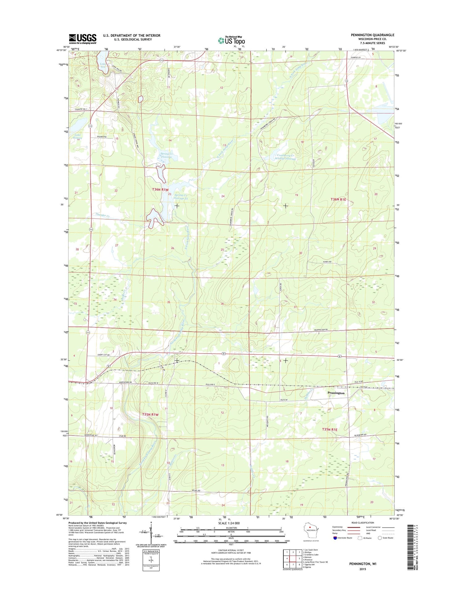 Pennington Wisconsin US Topo Map Image