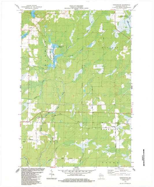 Classic USGS Pennington Wisconsin 7.5'x7.5' Topo Map Image