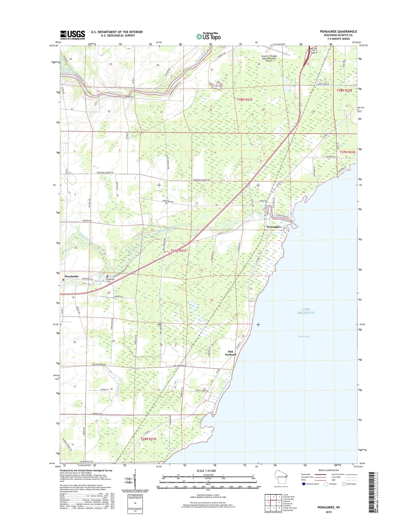 Pensaukee Wisconsin US Topo Map Image