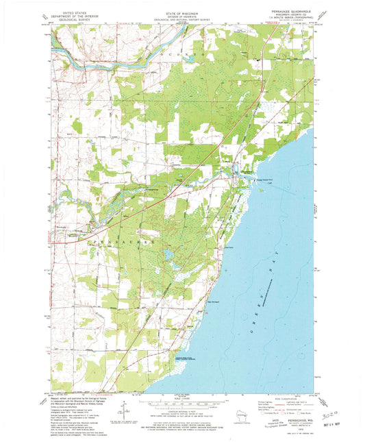 Classic USGS Pensaukee Wisconsin 7.5'x7.5' Topo Map Image