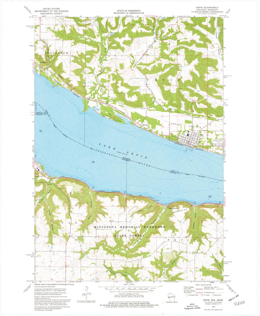 Classic USGS Pepin Wisconsin 7.5'x7.5' Topo Map Image