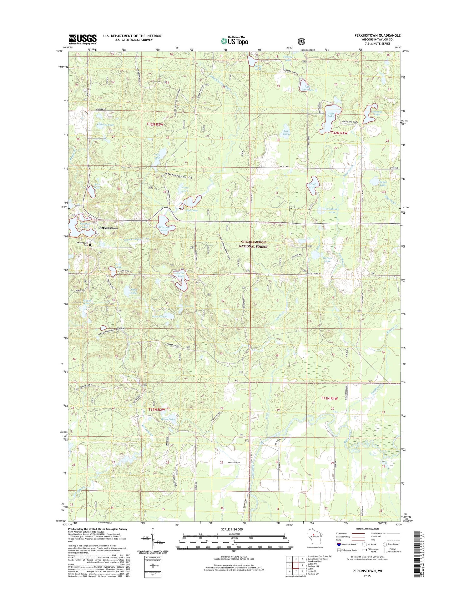 Perkinstown Wisconsin US Topo Map Image