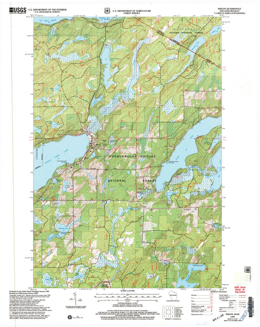 Classic USGS Phelps Wisconsin 7.5'x7.5' Topo Map Image