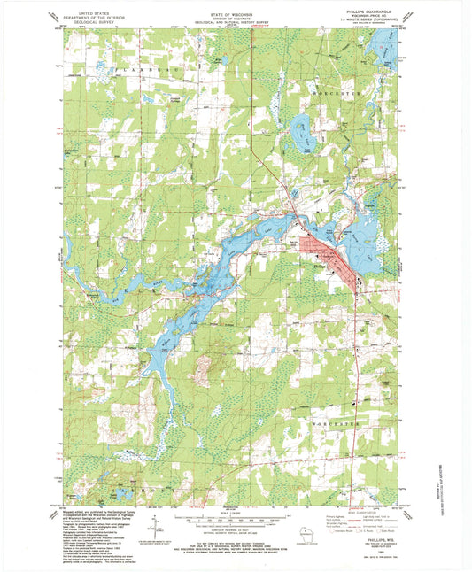 Classic USGS Phillips Wisconsin 7.5'x7.5' Topo Map Image