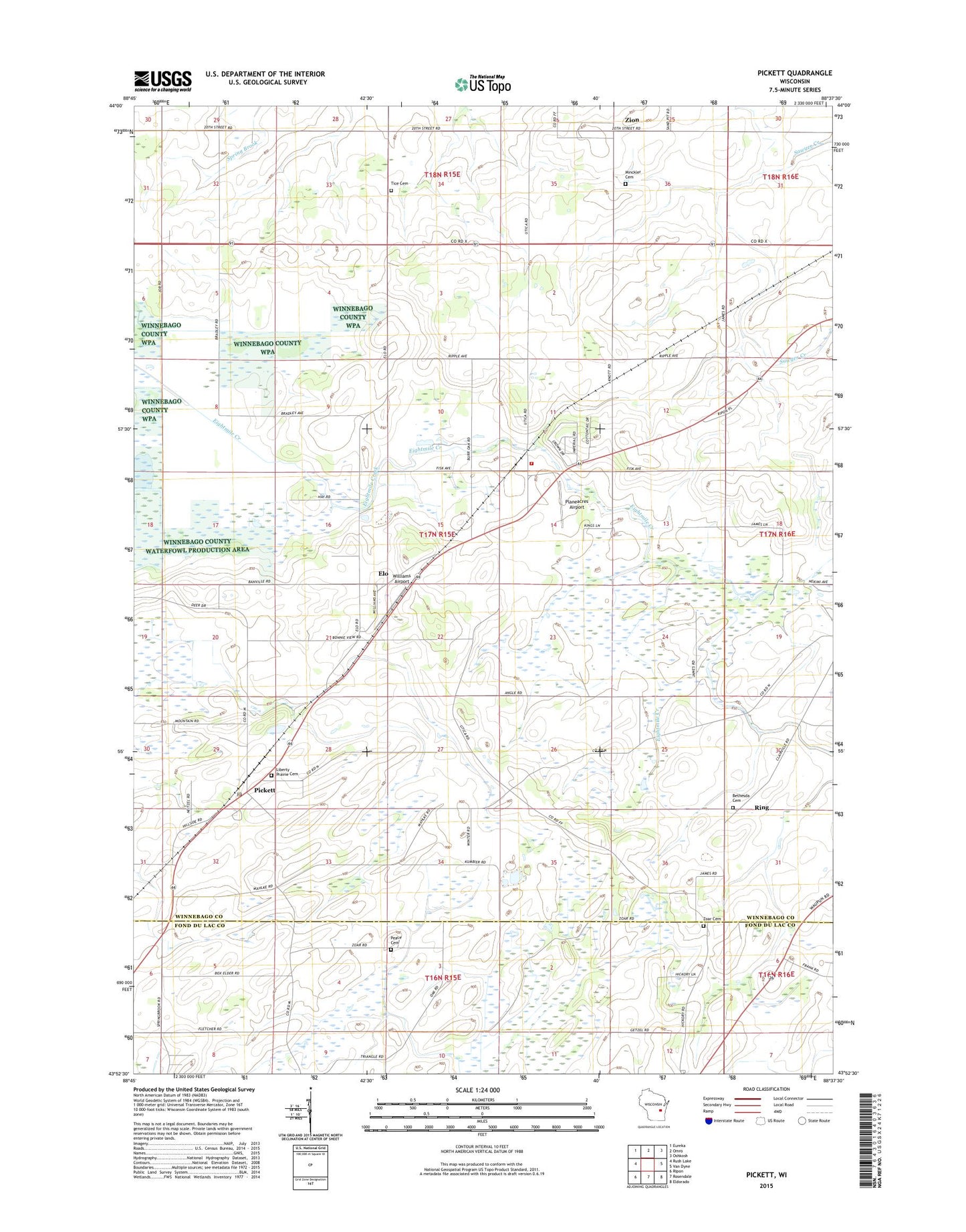 Pickett Wisconsin US Topo Map Image