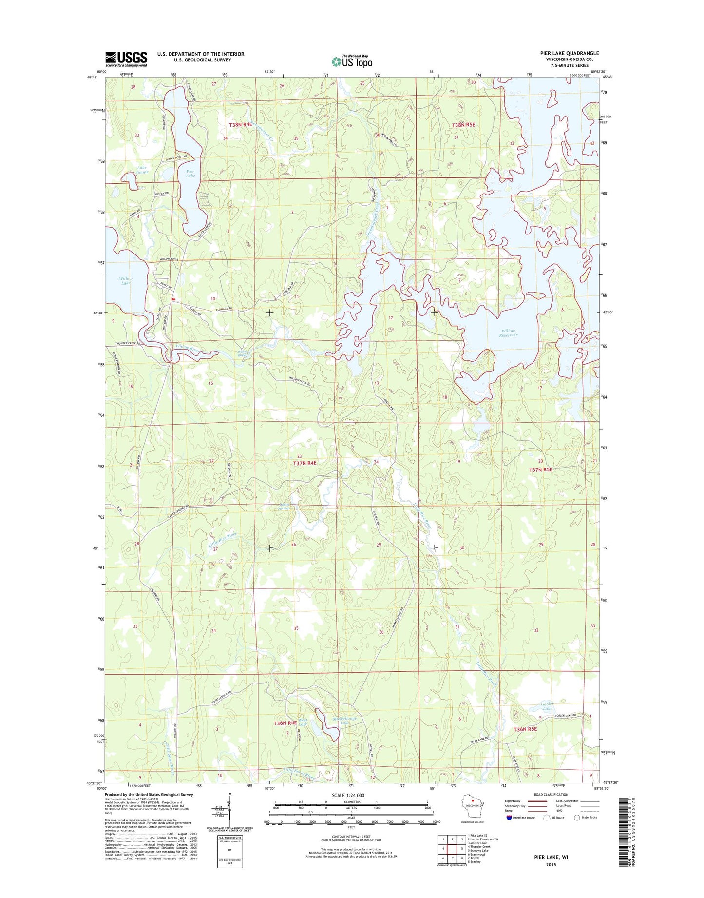Pier Lake Wisconsin US Topo Map Image