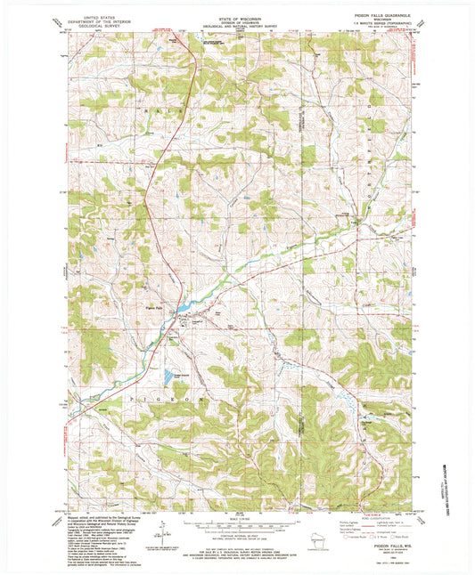 Classic USGS Pigeon Falls Wisconsin 7.5'x7.5' Topo Map Image