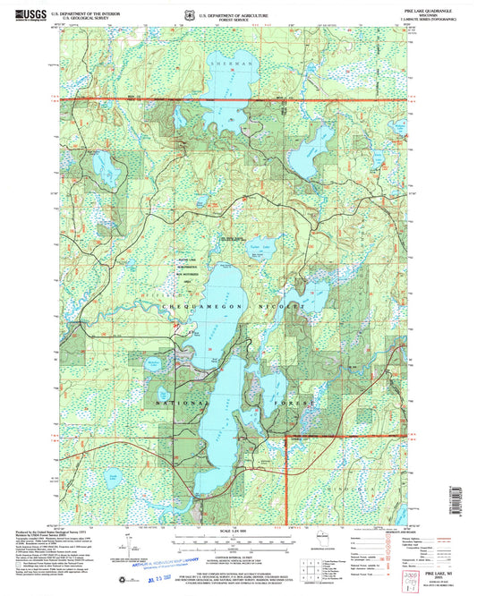Classic USGS Pike Lake Wisconsin 7.5'x7.5' Topo Map Image