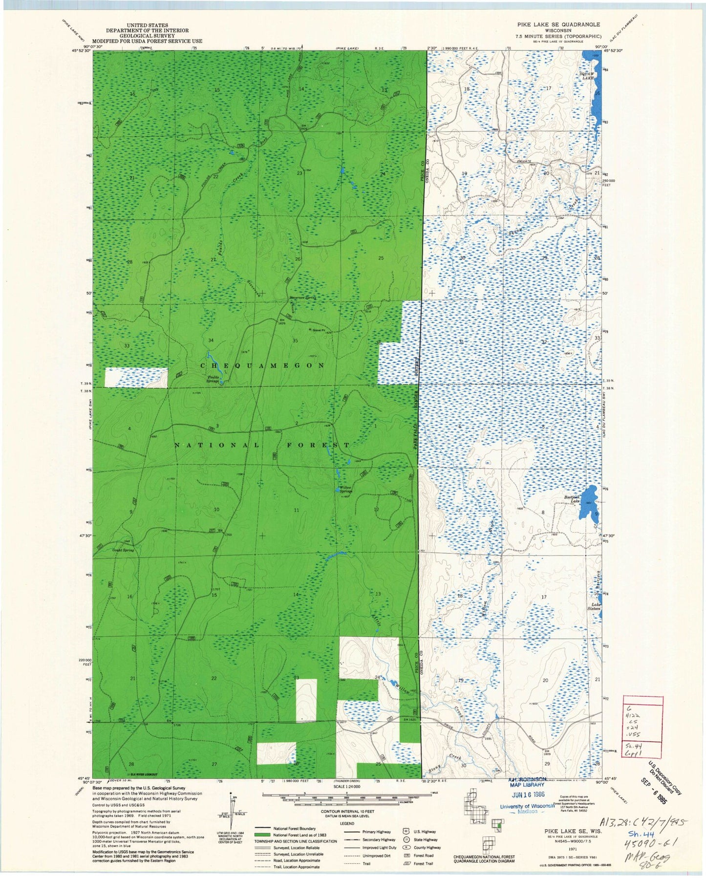 Classic USGS Pike Lake SE Wisconsin 7.5'x7.5' Topo Map Image