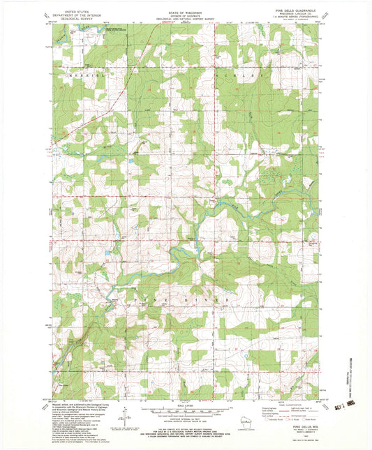 Classic USGS Pine Dells Wisconsin 7.5'x7.5' Topo Map Image