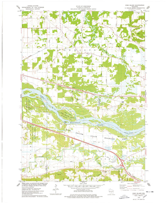Classic USGS Pine Island Wisconsin 7.5'x7.5' Topo Map Image