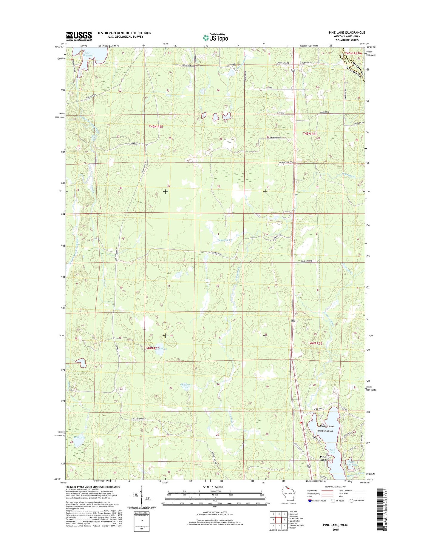 Pine Lake Wisconsin US Topo Map Image
