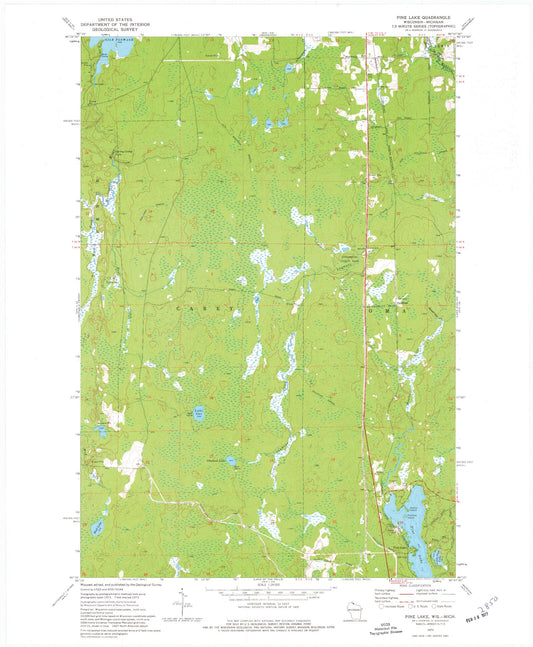Classic USGS Pine Lake Wisconsin 7.5'x7.5' Topo Map Image