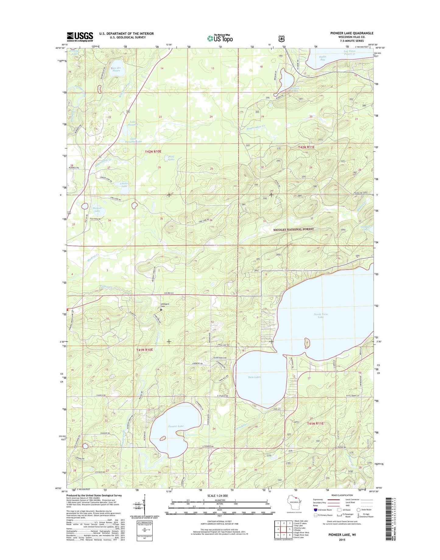 Pioneer Lake Wisconsin US Topo Map Image