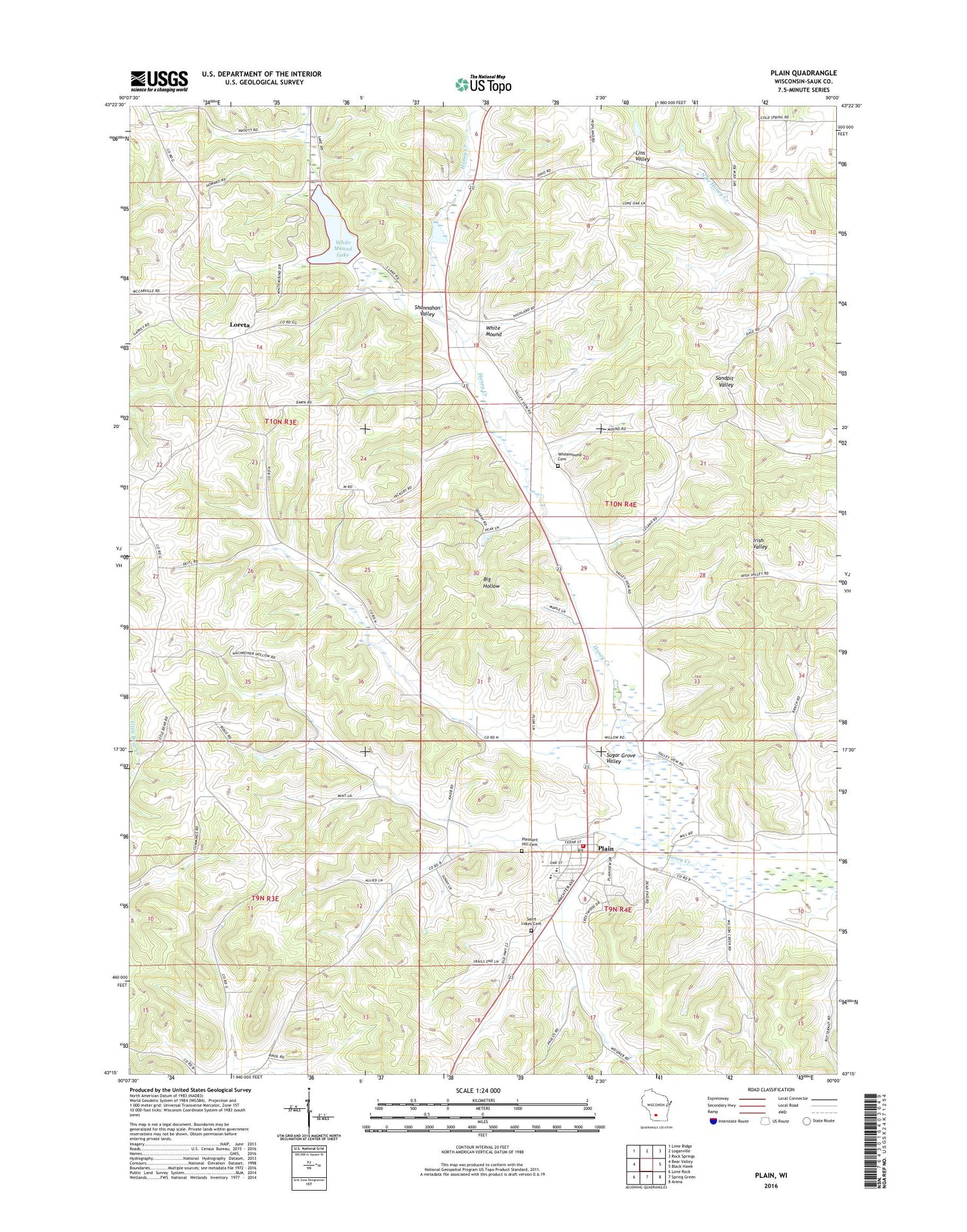 Plain Wisconsin US Topo Map Image