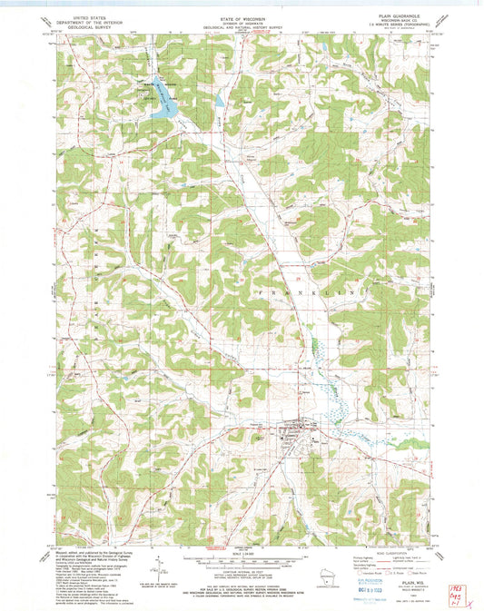 Classic USGS Plain Wisconsin 7.5'x7.5' Topo Map Image