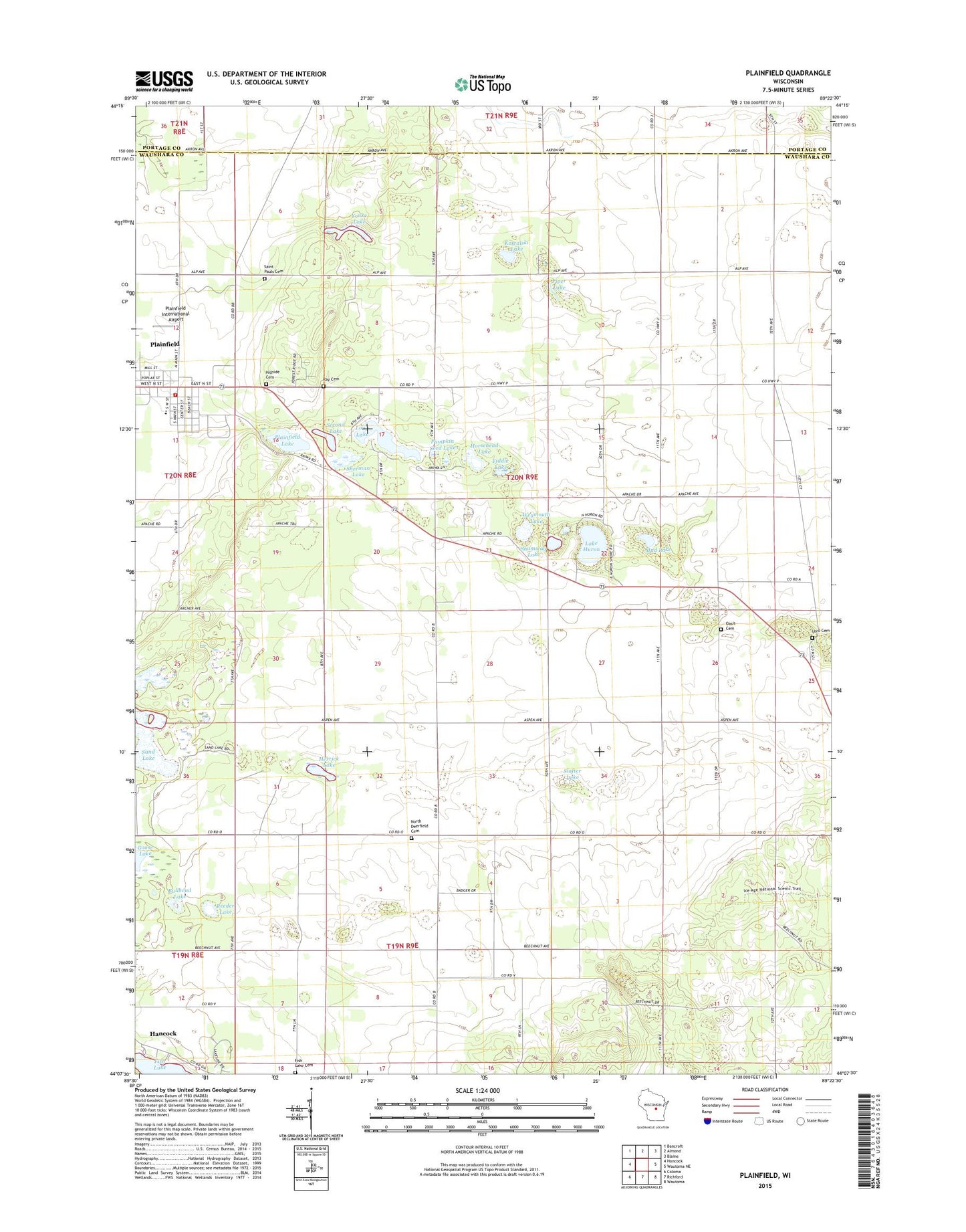 Plainfield Wisconsin US Topo Map Image