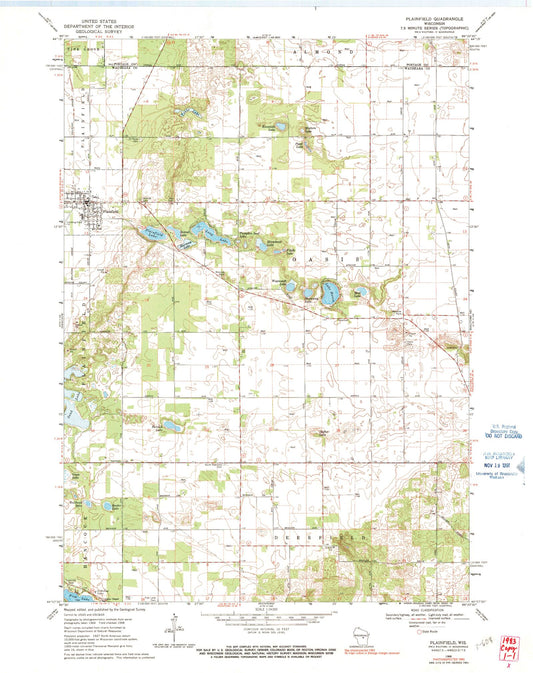 Classic USGS Plainfield Wisconsin 7.5'x7.5' Topo Map Image