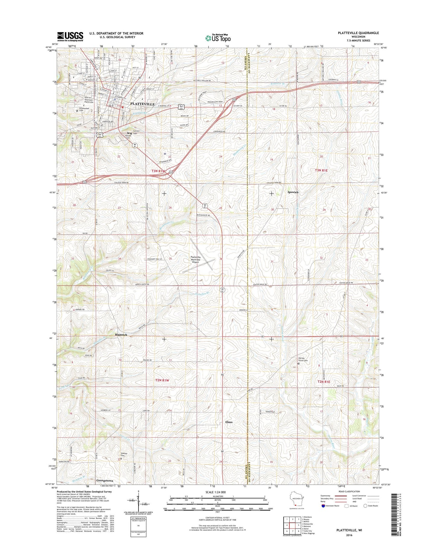 Platteville Wisconsin US Topo Map Image