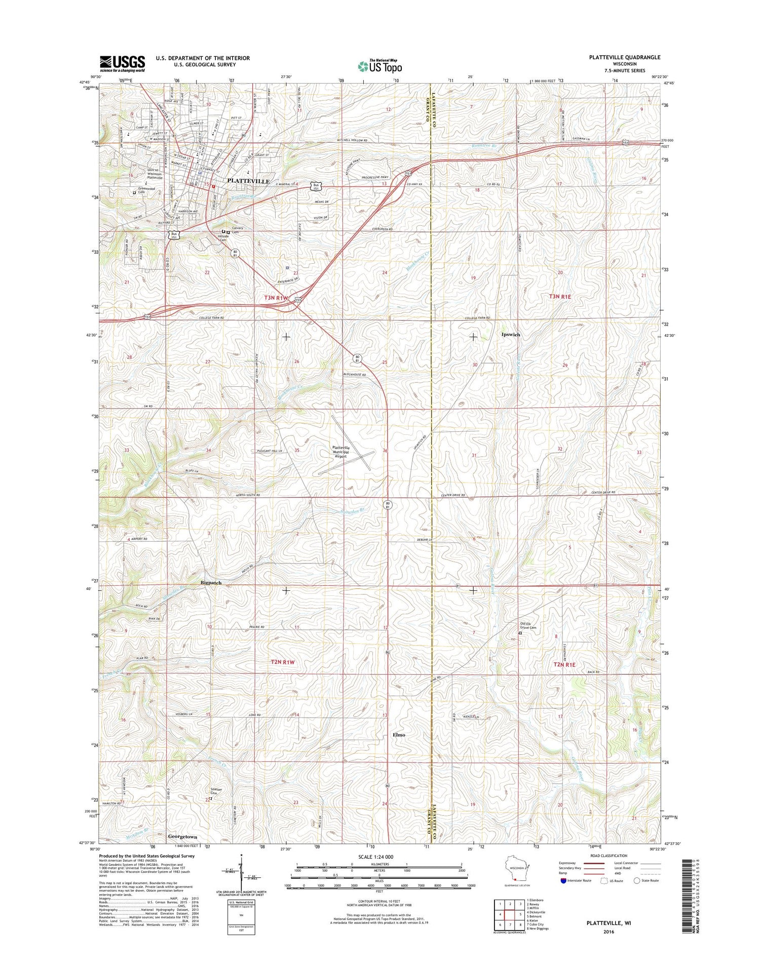Platteville Wisconsin US Topo Map Image