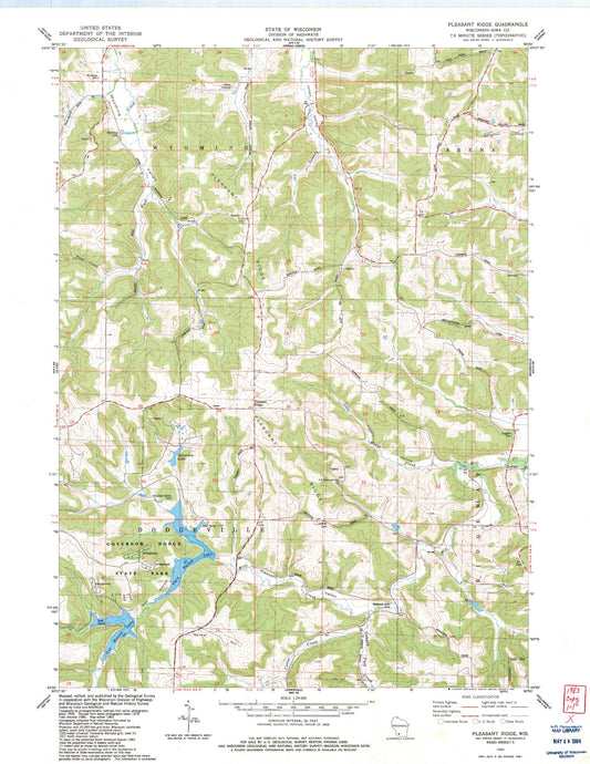 Classic USGS Pleasant Ridge Wisconsin 7.5'x7.5' Topo Map Image