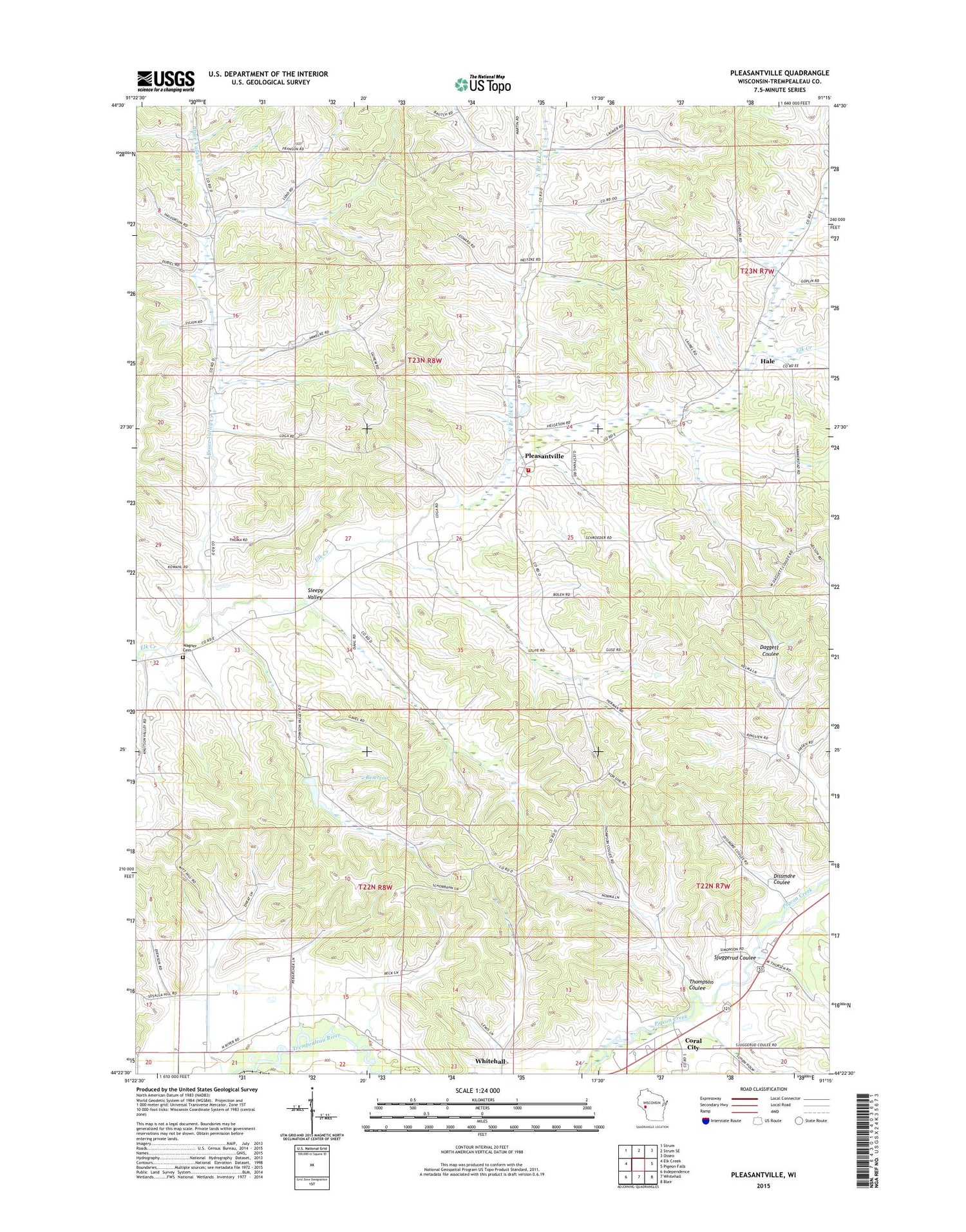 Pleasantville Wisconsin US Topo Map Image