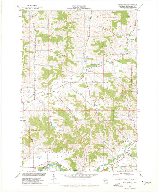 Classic USGS Pleasantville Wisconsin 7.5'x7.5' Topo Map Image