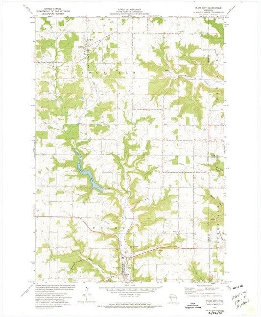 Classic USGS Plum City Wisconsin 7.5'x7.5' Topo Map Image