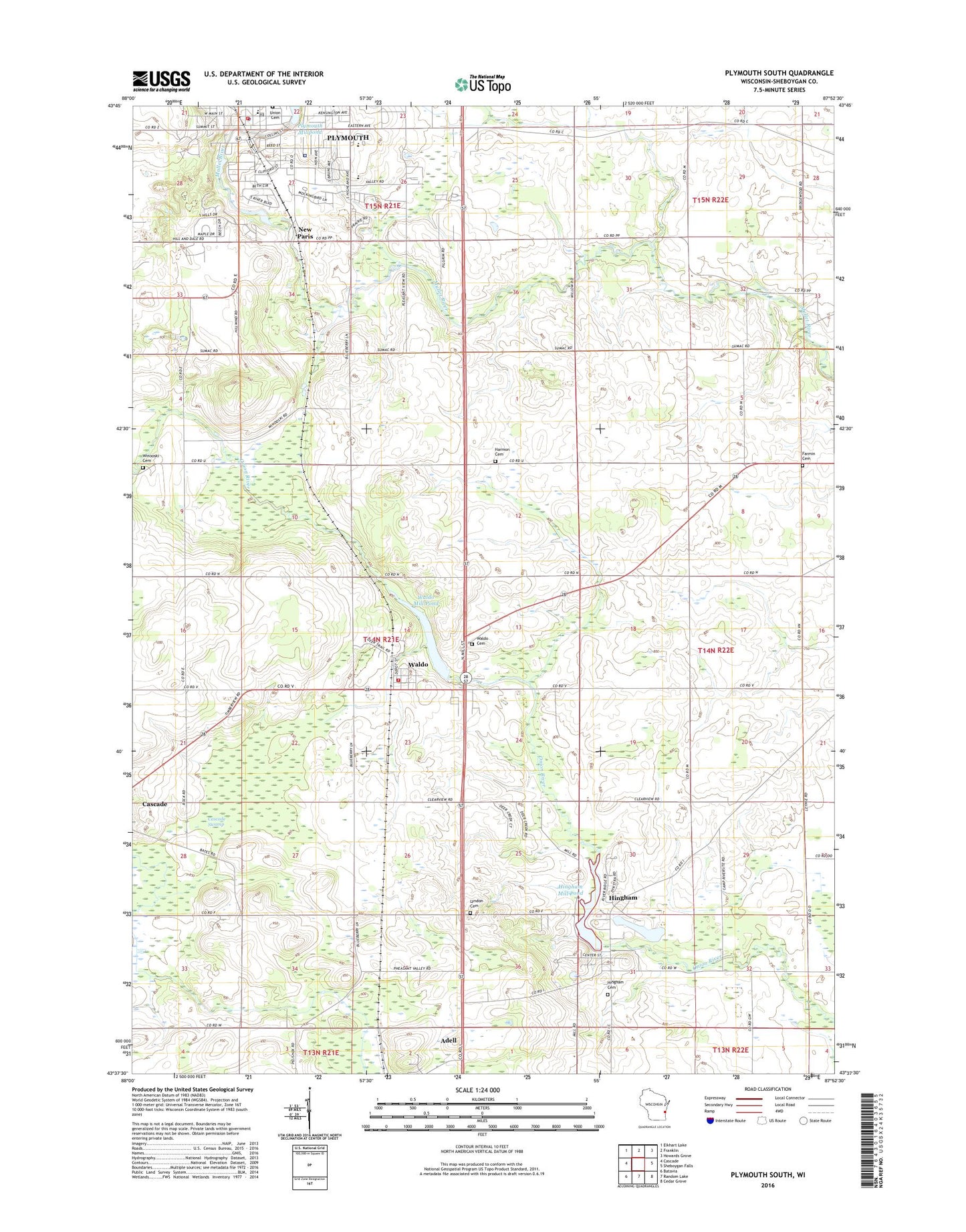 Plymouth South Wisconsin US Topo Map Image