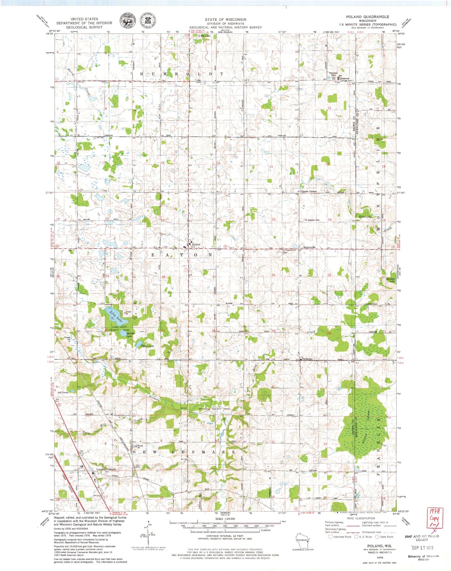 Classic USGS Poland Wisconsin 7.5'x7.5' Topo Map Image