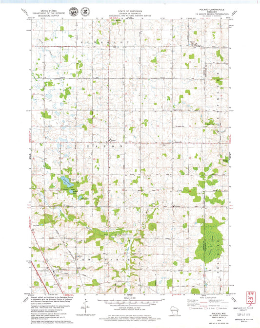 Classic USGS Poland Wisconsin 7.5'x7.5' Topo Map Image