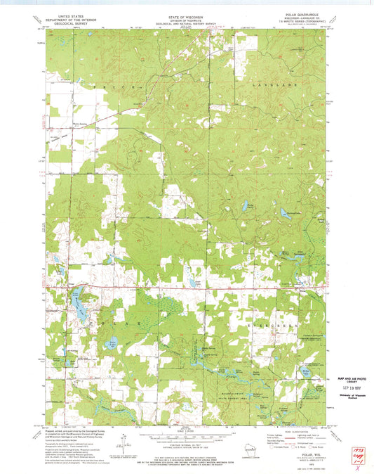 Classic USGS Polar Wisconsin 7.5'x7.5' Topo Map Image