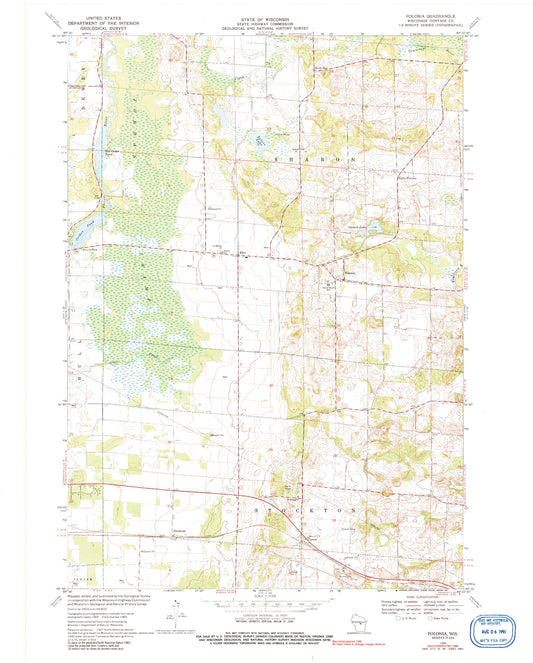 Classic USGS Polonia Wisconsin 7.5'x7.5' Topo Map Image