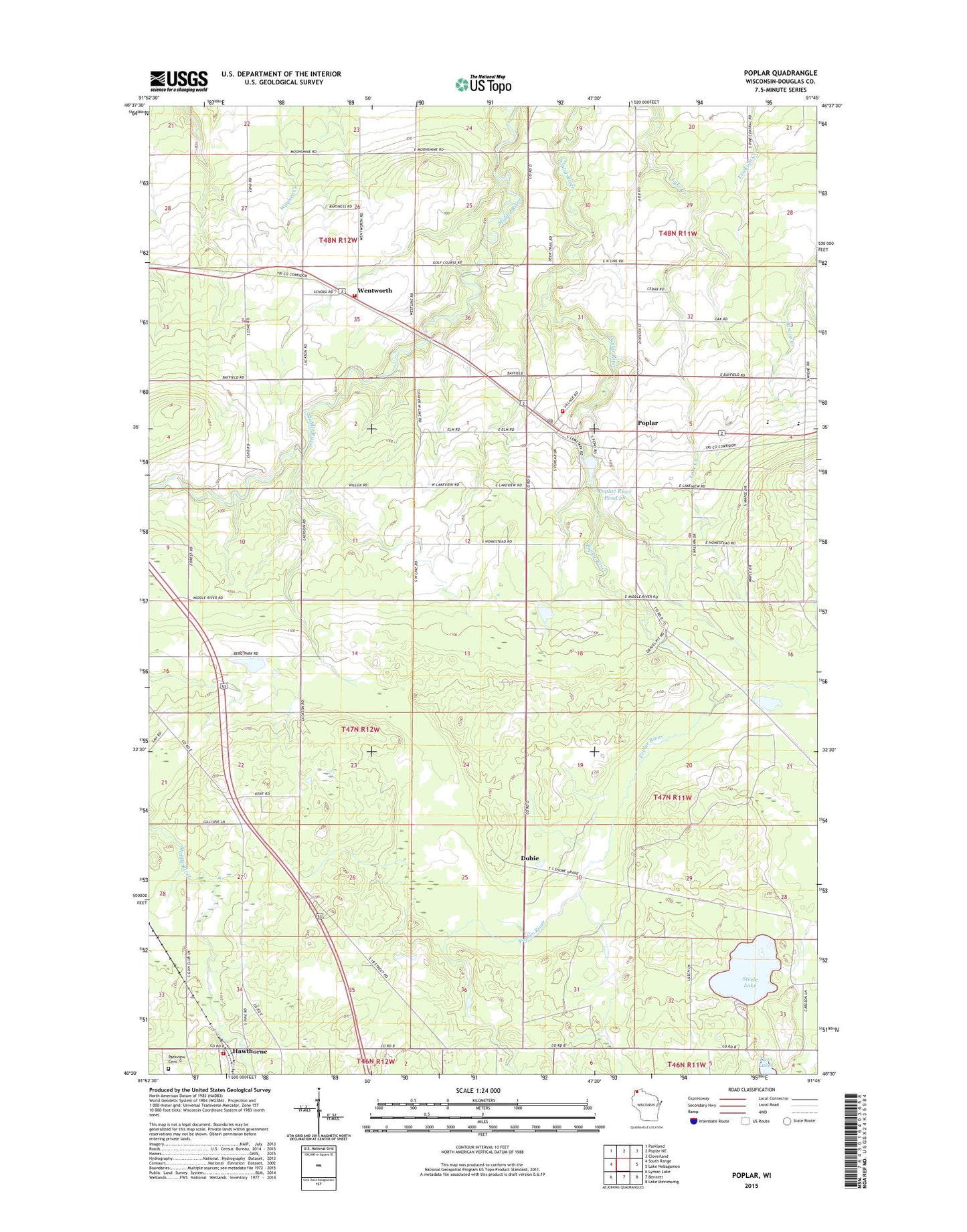Poplar Wisconsin US Topo Map Image