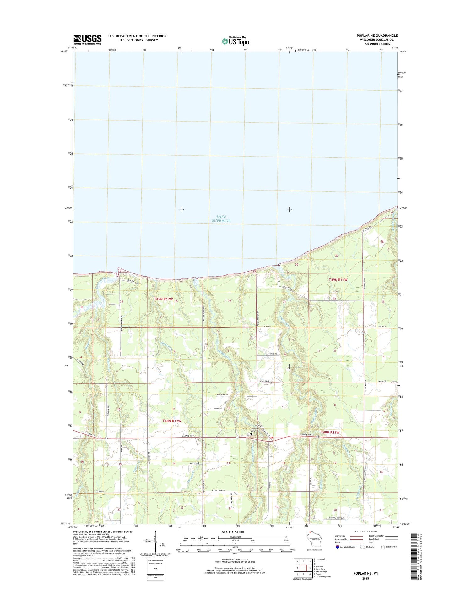 Poplar NE Wisconsin US Topo Map Image
